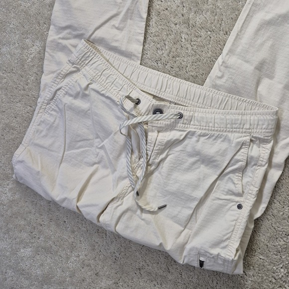 Vuori Pants - Vuori Women Ripstop Pants Womens Medium Beige Stretch Waist Utility Cut Off Hem